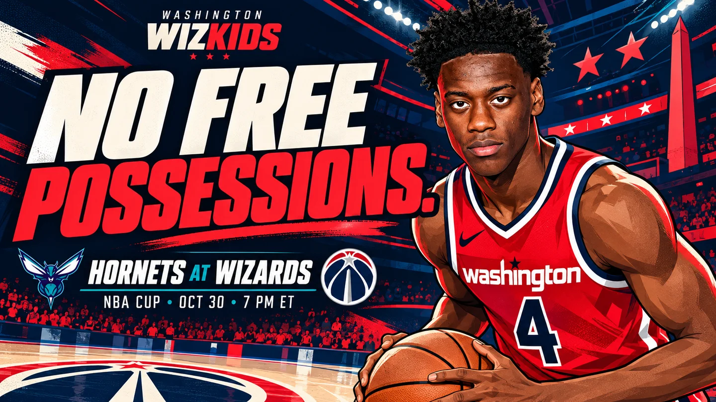 AJ Dybantsa in Washington number 4 beside No Free Possessions and Hornets at Wizards, NBA Cup, October 30, 7 p.m. ET.