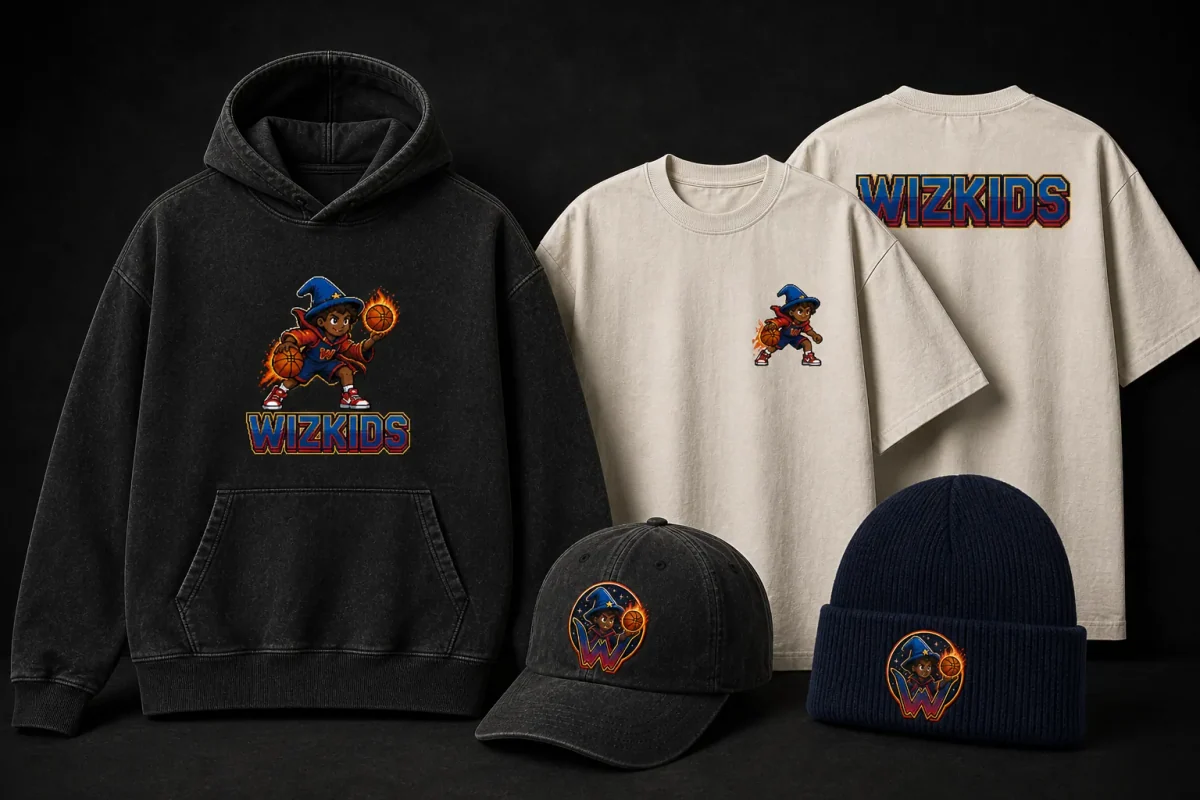 Retro Mascot hoodie, ivory tee, dad hat and beanie concept family